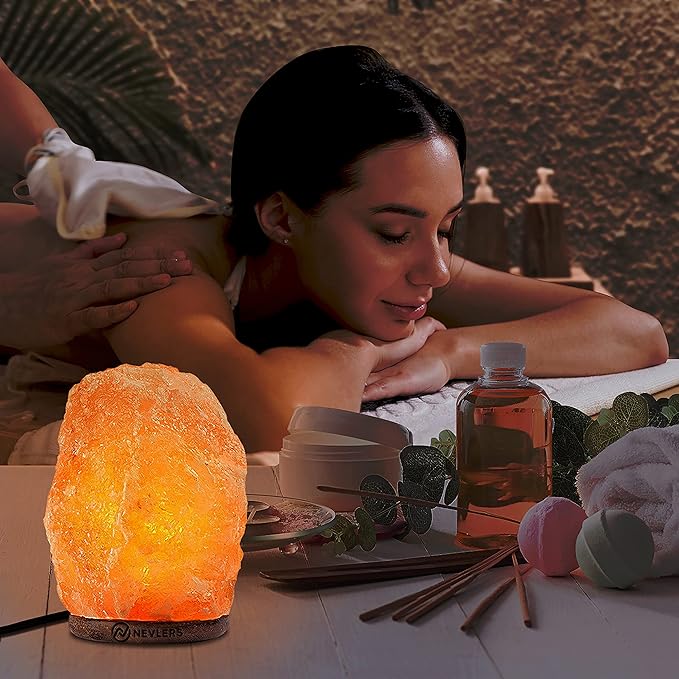 Nevlers (3 Pack 6-8" Tall 5-7 lbs Natural Hand Carved Himalayan Salt Lamp with On/Off Switch & Beautiful Wood Base - Includes Light Bulb | Authentic from the Himalayan Mountains in Pakistan