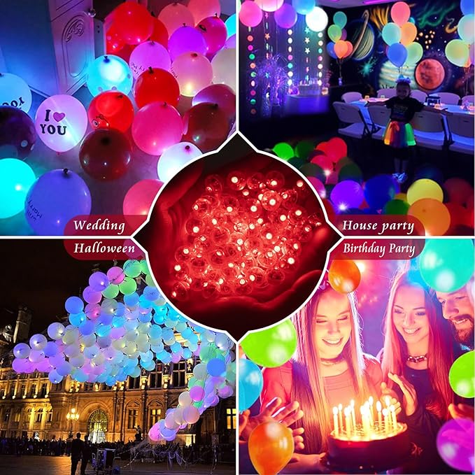 100pcs Balloon Lights Mini Led Lights Round Long Standby Time Multicolor Paper Lantern Balloons Lamps for Birthday Party Christmas Halloween Decoration Red