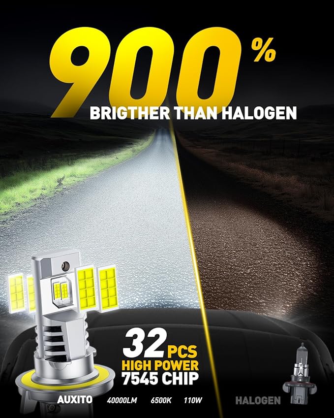 AUXITO H13/9008 Bulbs, 900% Brighter Ultra-Bright, Plug N Play, Long Lifespan, No Flicker, 99% Compatibility, 2PCS