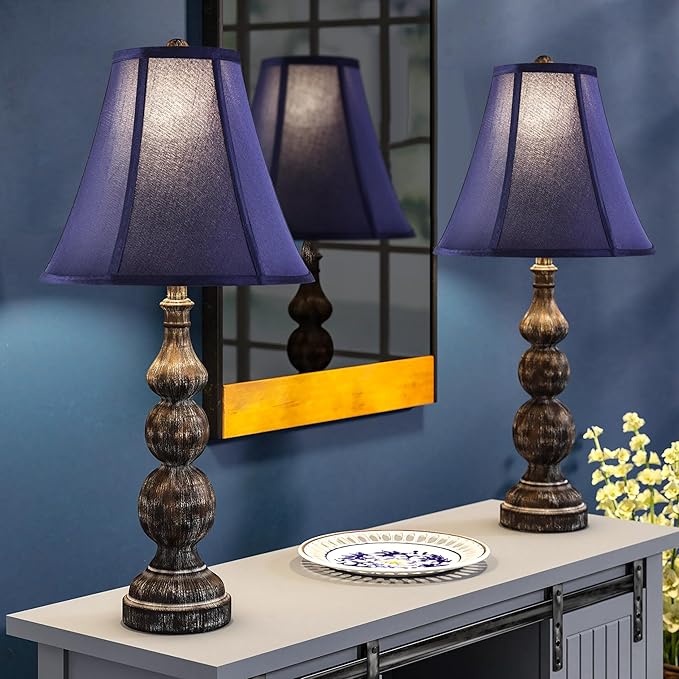 GO&SO Blue Bell Lamp Shades 6" Top x 13" Bottom x 9.8" High(Spider) Medium Lamp Shade, Traditional Fabric Lamp Shade for Table Lamp,Floor Lamp,Side Ribbing Hand Crafted Replacement Lampshade