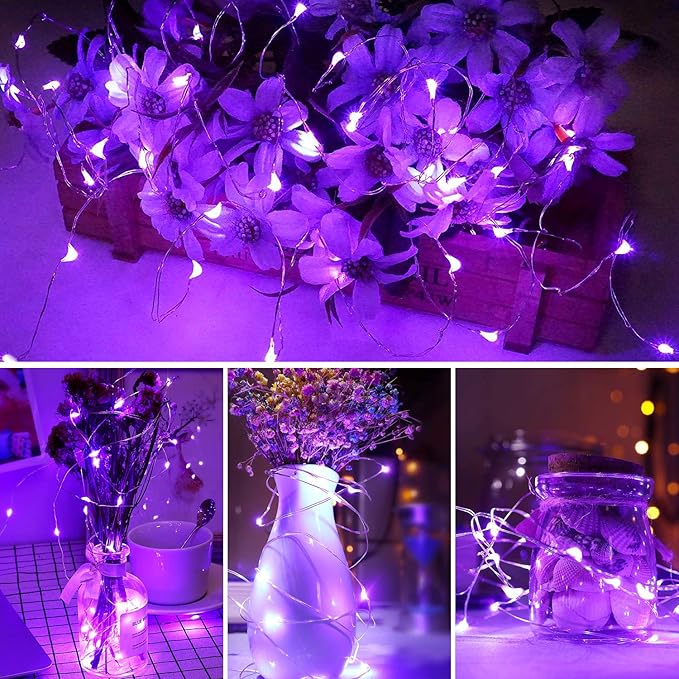 Blingstar USB Powered Fairy Lights, 2 Pack 33Ft 100 LED, Flexible Silver Wire, Mini String Lights for Christmas Tree/Halloween/Bedroom/Camping/Holiday Decoration, Purple