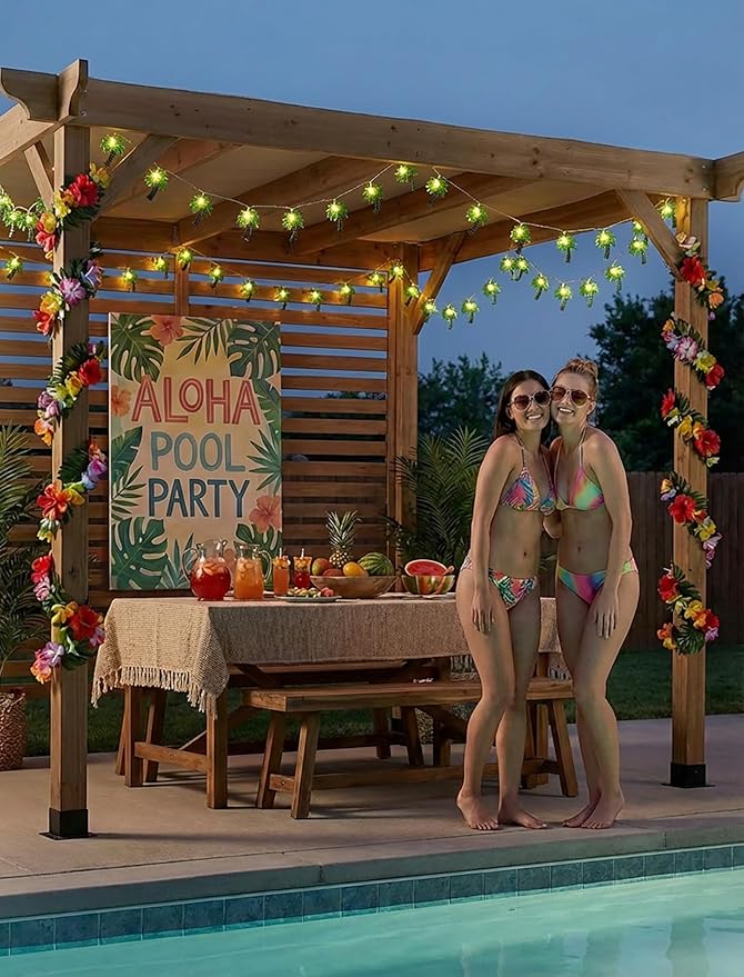 8.5Ft Palm Tree Lights Outdoor, Patio Lights String with 10 LED Summer Beach Themed Lights for Indoor Bedroom Tiki Party Decor, White Wire