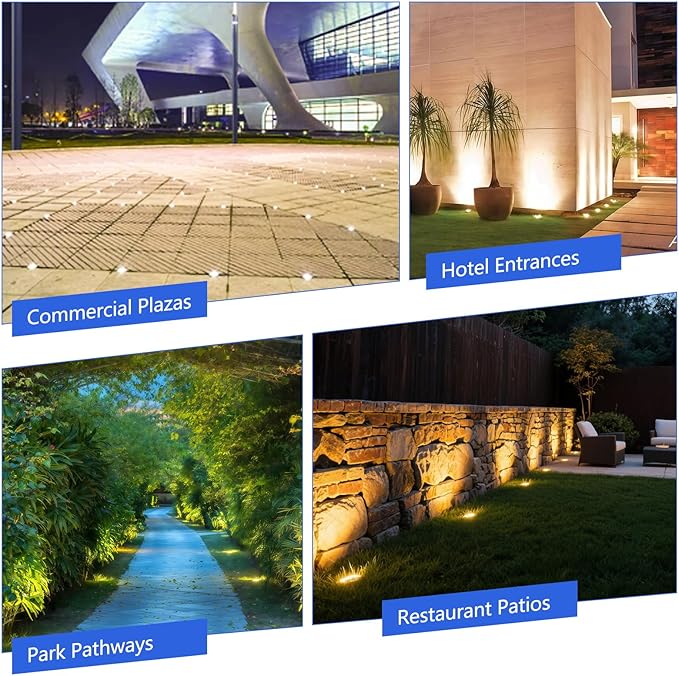JESLED Low Voltage Landscape Lights, 6W LED Well Lights IP67 Waterproof, 3000K Warm White In-Ground Lights with Wire Connectors for Pathway, Deck, Patio, Yard, Garden (12 Pack)