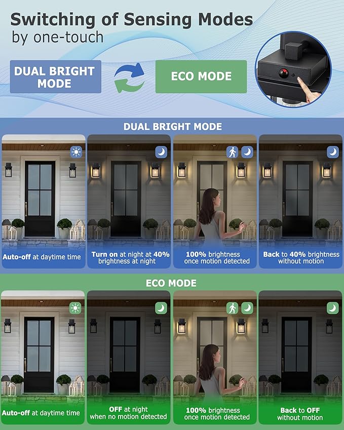 Motion Sensor Outdoor Wall Lights, Dusk to Dawn Front Porch Light Fixture, Patio Wall Lantern, Exterior Sconce Lighting Wall Mount for House, 2 Packs