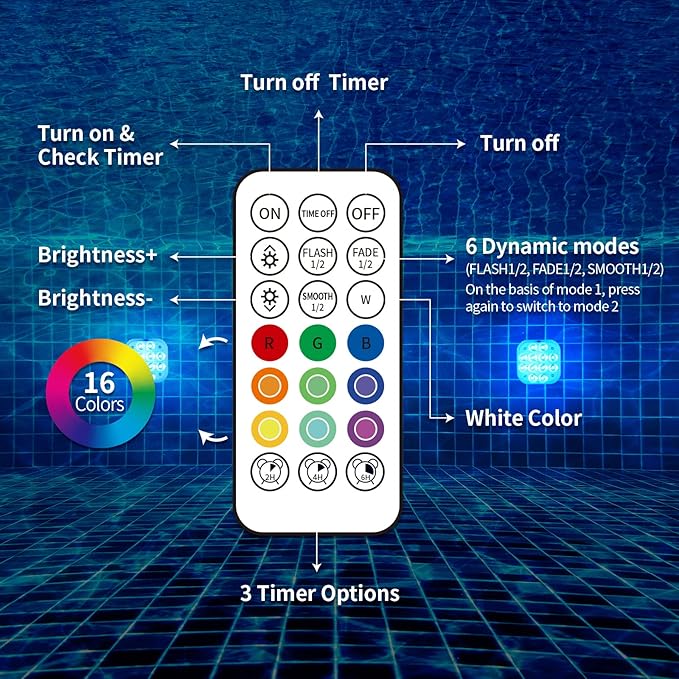 Homly Rechargeable Submersible Pool Lights with Remote, Waterproof Underwater Charging Battery Operated Controlled 16 Color Changing LED with Magnet Floating Lights Pool Pond Decoration 2 Pack
