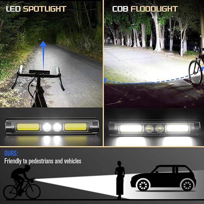 Super Bright LED Bike Lights for Night Riding, Rechargeable Bicycle Headlight with Hook, 8 Modes, Aluminum Alloy Waterproof Bike Headlight for Adult Mountain MTB Off-Road Cycling Commuting