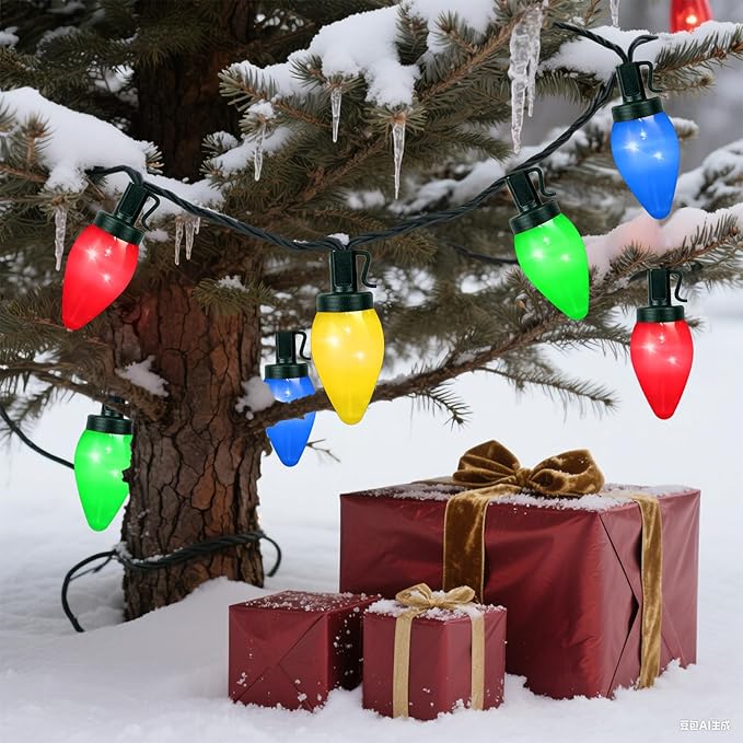 C7 100 LED Battery Operated Christmas Lights,Battery Powered Waterproofing Bulbs,34FT 8 Modes with Auto On/Off Time for Xmas Tree Garden Patio Indoor Outdoor Christmas Decor(Multicolor)