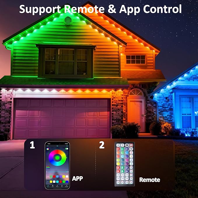 RGB Permanent Outdoor Lights, 18FT Smart LED Eaves Lights with APP & Remote Control, IP67 Waterproof Outdoor String Lights for Christmas, Halloween,Party, Garden, Patio, House Decor