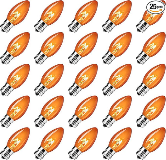 Brightown 25 Pack C9 Halloween Orange Lights, C9 Replacement Light Bulb for Halloween String Lights, E17 Intermediate Base, 7 Watt, Orange