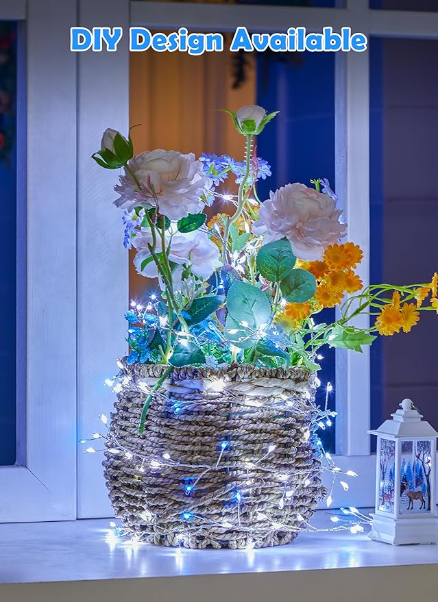Indoor/Outdoor Waterproof Fairy Lights,200LED Copper Wire String Lights with Twinkle Mode, IP65 Rated for Garden, Patio, Party Decor (Blue White, Plug in)