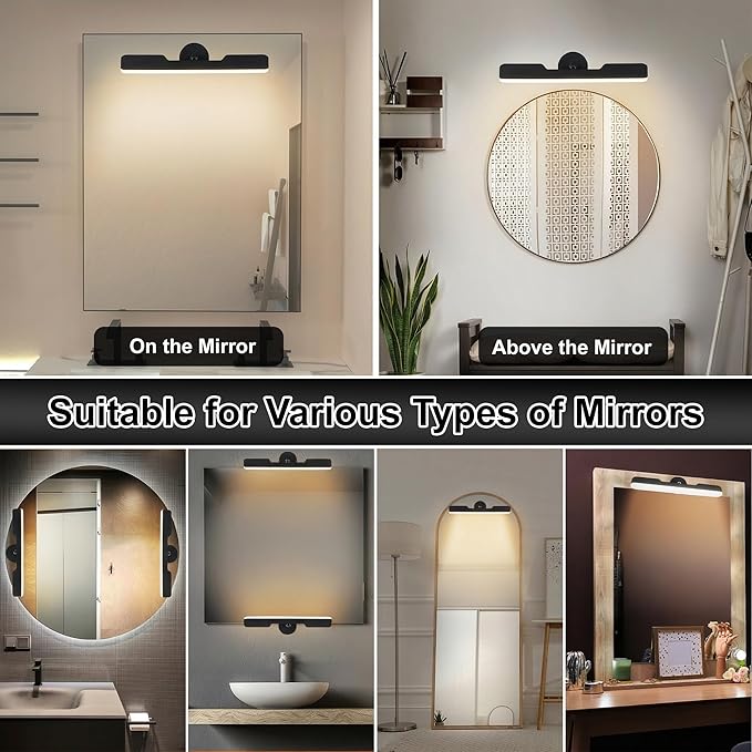 Wireless Vanity Lights for Mirror, Rechargeable Battery Operated Stick on Lamp, Adjustable Makeup Light, Cordless Magnetic LED Bar Renter Friendly Lighting Decor Gift, Black