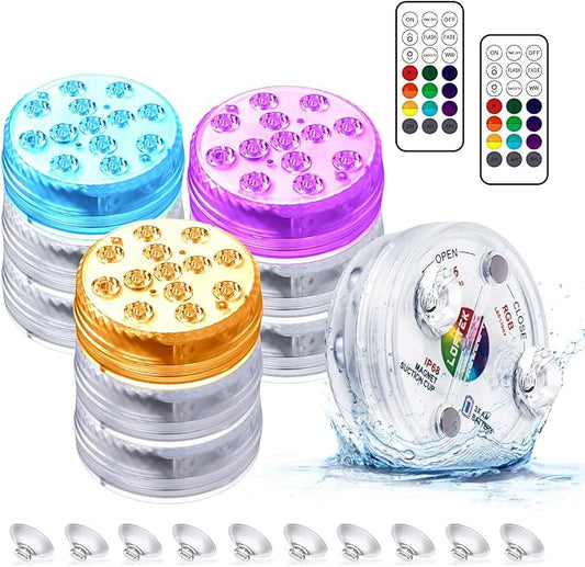 LOFTEK Submersible LED Lights with Remote, 13 LED Pool Lights for Inground Above Ground Pool with Magnets &Suction Cups,16 Color Changing Underwater Light for Ponds Battery Operated, 10 Pack