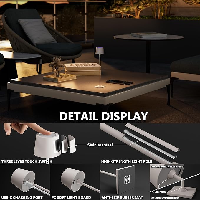 Compact Cordless Table Lamp, Rechargeable LED Night Light, Dual Light Source (RGB Top & Warm Bottom), Touch Control & Timer, Metal Lamp for Bedroom & Kids Room (Greige 1PACK)