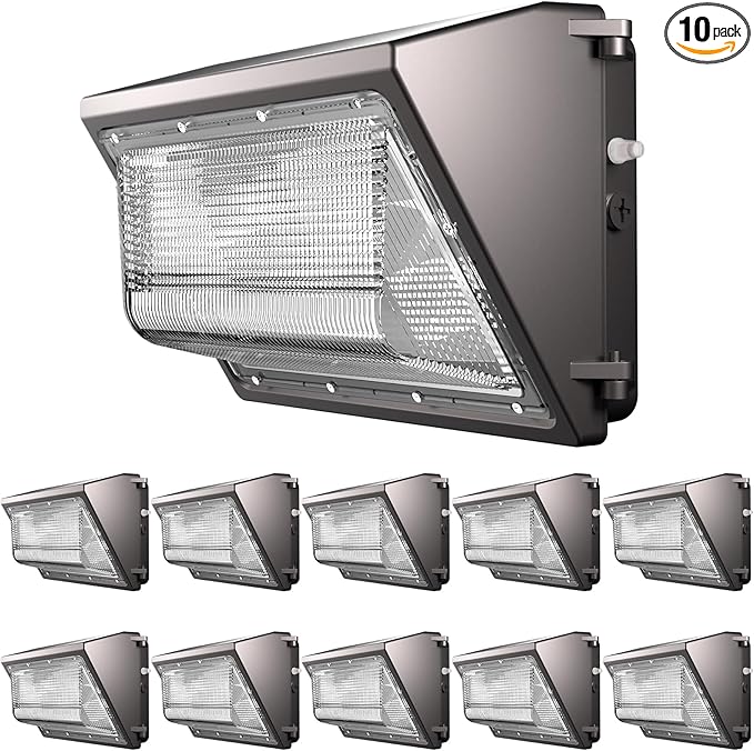 10Pack 150W LED Wall Pack Lights, 100-277v Dusk to Dawn with Photocell, 22500Lm 5000K Daylight IP65 Waterproof Outdoor Security Lighting, Energy Saving, ETL | 5-Year Warranty(Height:10~20ft)
