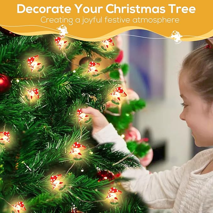 ITICdecor Mushroom Decor Cute Mushroom Fairy Lights with Timer 10FT 30LEDs Mushroom String Lights Gifts for Kids Room Decor Birthday Christmas Party Wedding Home Decoration