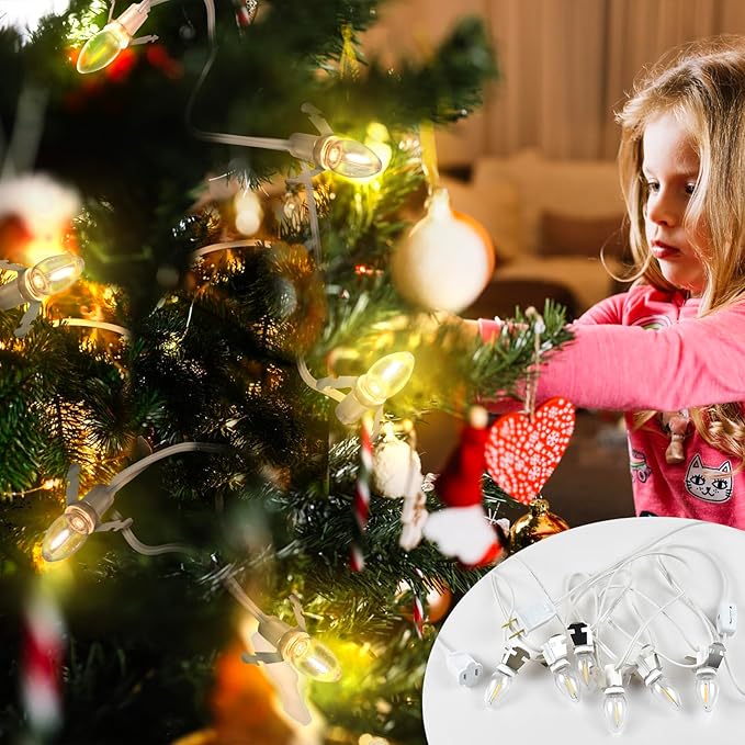 Accessory Cord with 12 Led Light Bulb, LED Light Bulb C7 Cord Clip Lights Christmas Cabin for Spring, Summer Party, Wedding, Patio Decorations,Christmas Village Houses Craft Decoration