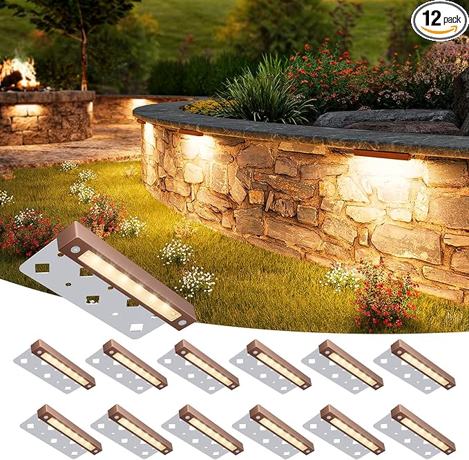 VOLISUN 12 Pack 7 Inch Retaining Wall Lights, Waterproof LED Hardscape Lighting, Cuttable Low Voltage Landscape Lighting, 12V Paver Lights, 3W Outdoor Step Lights, 2700K Soft White, ETL