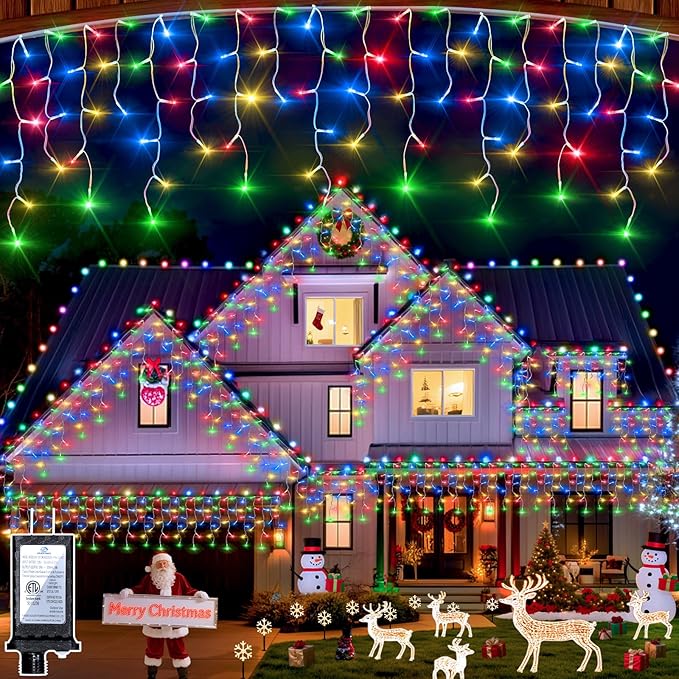 1332 LED 132ft Christmas String Lights Outdoor, 12 Modes Dimmable Curtain Lights with 296 Drops, Waterproof Fairy Lights with Timer for Bedroom Window Holiday Wedding Home Xmas Decor, Multicolor
