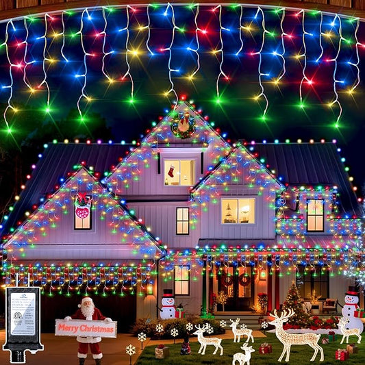 1332 LED 132ft Christmas String Lights Outdoor, 12 Modes Dimmable Curtain Lights with 296 Drops, Waterproof Fairy Lights with Timer for Bedroom Window Holiday Wedding Home Xmas Decor, Multicolor