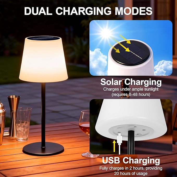 Outdoor Solar Table Lamps for Patio, Rechargeable Waterproof Cordless Lamp with Remote, Solar Battery Operated Dimmable Light for Home Patio Deck Garden