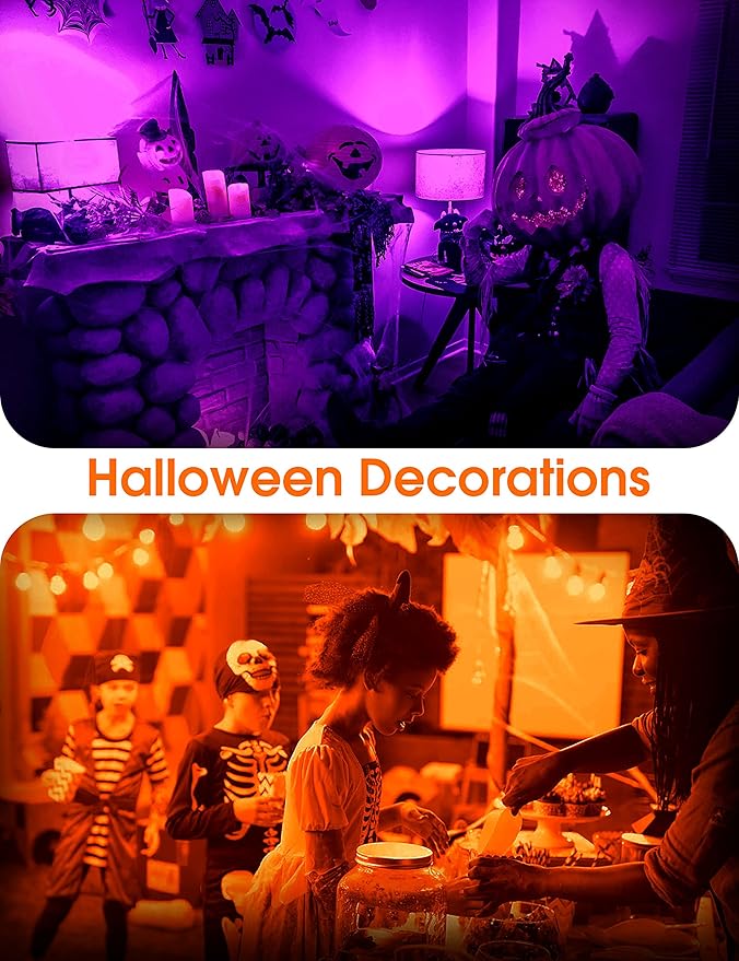Orange Light Bulbs Purple Light Bulbs [4 Pack] - A19 LED Orange Bulb Purple Bulb 9W (60W Equivalent) - E26 Base Outdoor for Halloween Party Porch Holiday Decor