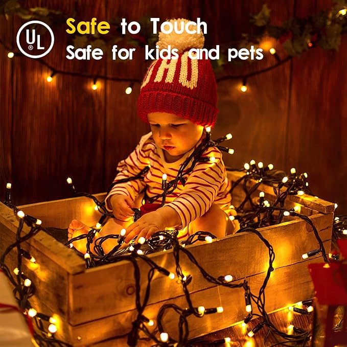 Techip 300 LED Halloween Christmas Lights Outdoor, Warm White Christmas Tree Lights Outside Waterproof Twinkle Lights Green Wire Connectable Plug in String Lights Indoor 108FT 8 Modes for House Decor