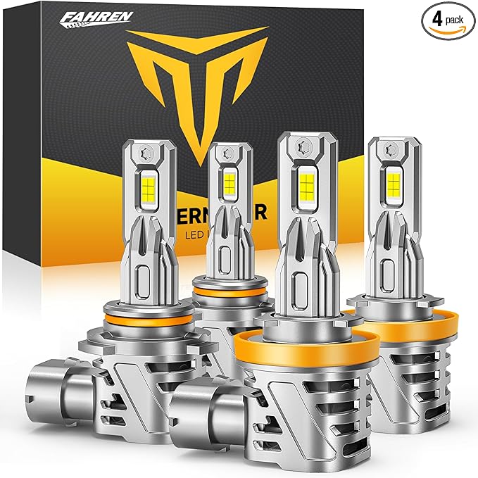FAHREN H11 9005 Fog Light Bulbs Combo, 60000LM 900% Brighter, Real 1:1 Mini Size Design, 6500K Cool White H11 9005 Fog Bulbs, Plug and Play, CANbus Ready, Pack of 4