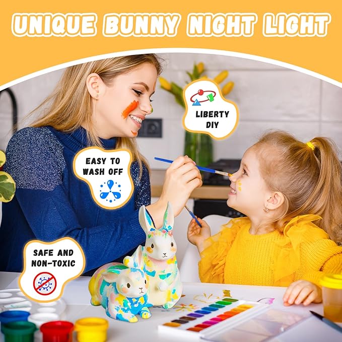Loungelore Paint Your Own Bunny Lamp Kit, DIY Rabbit Night Light, Arts and Crafts for Kids Ages 8-12, Crafts for Kids Ages 4-8, Creativity Painting Kit Toy for Girls Ages 3 4 5 6 7 8 9 10 11 12+