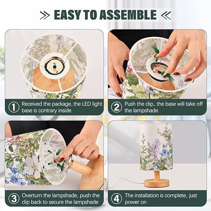 senya Flower Table Lamp for Bedroom Living Room, Spring Wild Flowers Butterfly Bedside Lamps with USB Charging Ports Nightstand Light Lamps