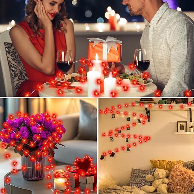 Valentine's Day Red Heart Fairy Lights 7Ft 20 LED Twinkle 3 Modes String Lights Battery Operated Waterproof Firefly Starry for Mason Jar Party Wedding Valentines Mother's Day,4 Pack