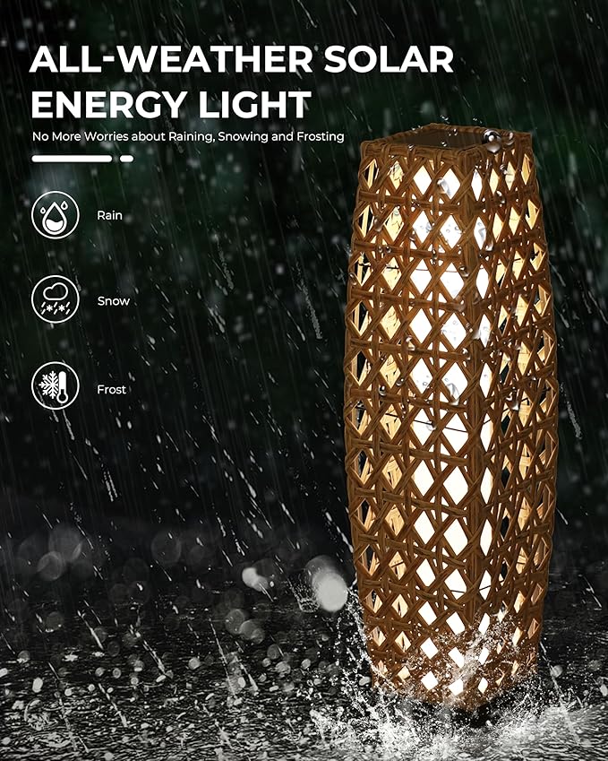 GREEN MORE Rattan Solar Patio Lights,50 Lumen Auto-On/Off Outdoor Floor Solar Lamp, IP65 Waterproof with 8H Runtime for Garden Pathways & Landscape Lighting