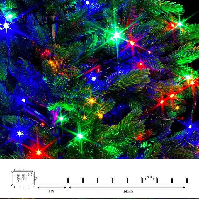 Battery Operated Christmas Lights - 4 Pack Total 66ft 200 LEDs Multicolor Christmas Lights with Timer, 8 Modes Waterproof Twinkle Lights for Indoor Outdoor Xmas Tree Wreath Party Holiday Decorations