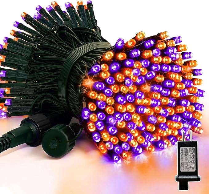 LAMPHOME 33ft Halloween Decorative Mini Lights, 100 LED Green Wire Fairy Starry String Lights Plug in, 16Lighting Modes, for Halloween Decoration Outdoor Party Decoration (Orange and Purple)