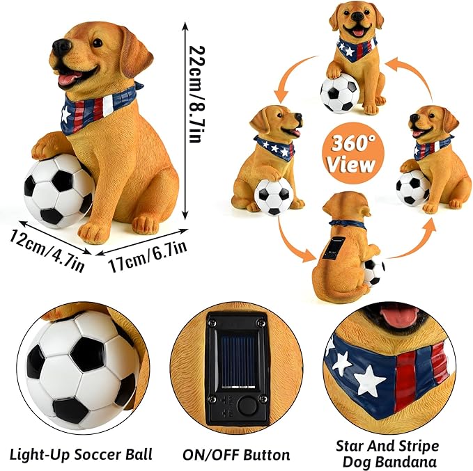 ILLUMINEW Solar Outdoor Garden Statues Lights, Garden Sculpture Decor Mother Gifts for Women, Men or Daughter, Unique Housewarming Gifts and Yard Decoration (World Cup Dog Statue)