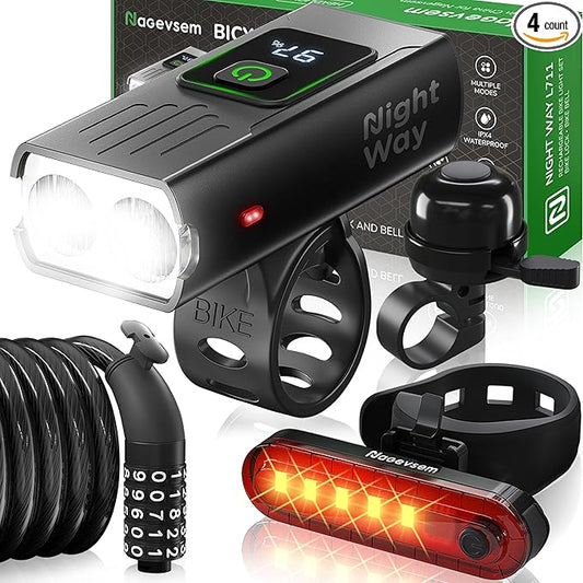 Bike Lights Set, LED Super Bright USB-C Rechargeable Headlight & Taillight, Waterproof Front & Rear Back Bicycle Light for Night Riding, Road & Mountain Cycling, Gift for Men & Women