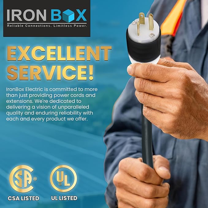 IronBox Electric - NEMA 6-20 Extension Cord - 12/3 SJT Jacket, 20A, 250V Extension Cable - Compatible w/Any Generator Equipped with a 6-20 Receptacle - Heavy Duty Cable(Custom Built,1 Foot)