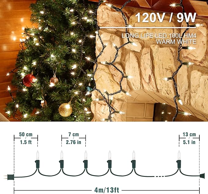 Hopolon 2 Pack 13ft 50 Clear Mini Christmas String Lights on Green Wire Cord for Indoor Outdoor Use, Connectable 120V Clear Tree Lights for Wedding, Bedroom, Porch Decor(Warm White)