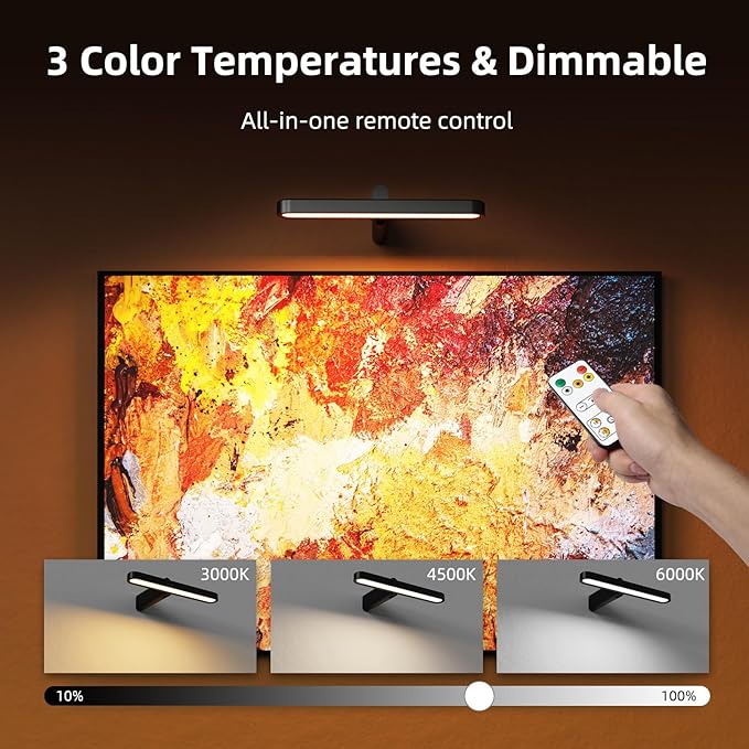 Battery Operated Wireless Picture Light，Rechargeable 10.24inch Mini Painting Display Light,Remote Control Wall Lights with Three Modes and Timing for Art Frame 2pack (2)