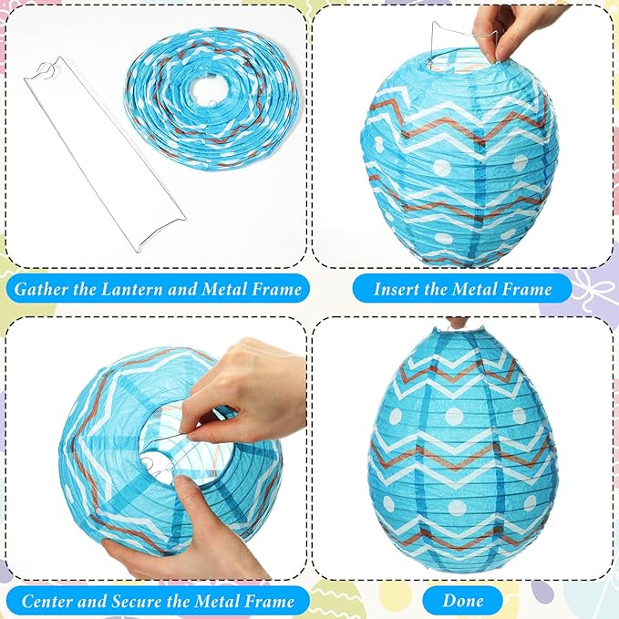 Wenqik 12 Pcs Easter Egg Paper Lanterns Party Decorations 10 Inch Spring Colorful Flower Dot Decorative Ceiling Hanging Lanterns for Home Easter Birthday Party Supplies, 6 Styles(Cute)