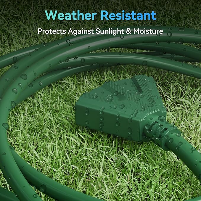 K KASONIC - 100 Ft Extension Cord with 3 Outlets, UL Listed 16/3 SJTW 3-Wire Grounded, 10A 125V 1625W for Indoor/Outdoor Use - Green