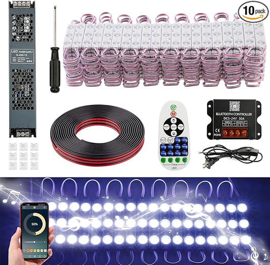 Dyna-Living 100FT White LED Storefront Lights APP Bluetooth & IR Remote Control 200PCS 3-LED 5730 SMD Module Light with Music Sync Mode IP68 Waterproof Storefront Light for Business