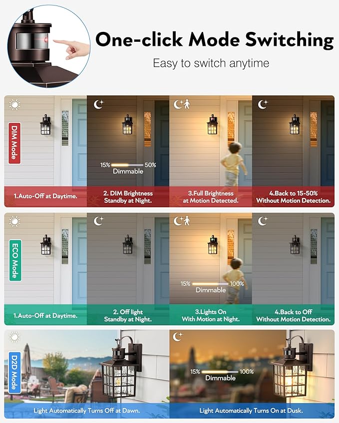 VIANIS Oil Rubbed Bronze Motion Sensor Exterior Lighting Fixtures, Farmhouse Dusk to Dawn Outdoor Porch Lights Wall Mount for House, Anti-Rust Waterproof Outdoor Wall Sconce for Garage, Front Door