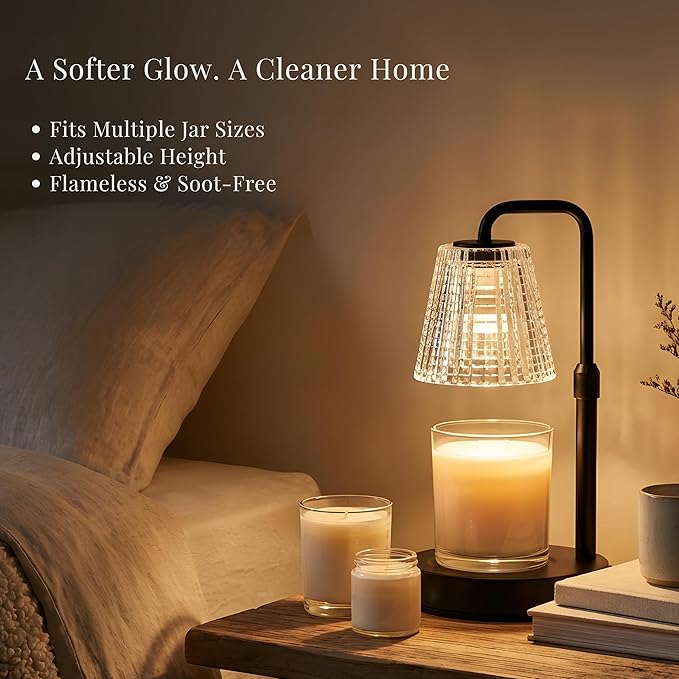 Elegant Electric Candle Warmer Lamp with Timer, Minimalistic Glass Shade, Adjustable Dimmer, Flameless Candle Warmers for Unique Home Decor, Cozy Gifts for Easter & Housewarming (Black)