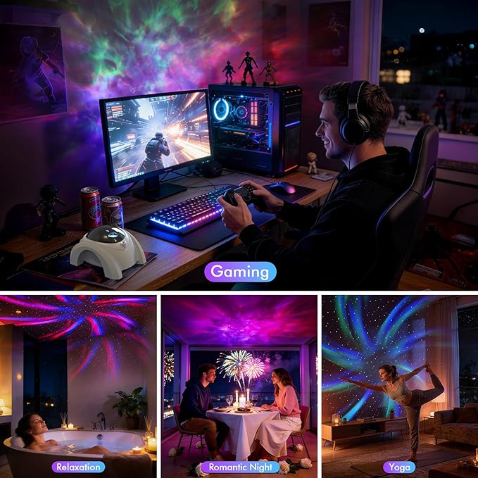 Rossetta Dual Lens Galaxy Projector, Star Projector for Bedroom with White Noise & Bluetooth Speaker, Remote, Timer, Aurora & Nebula Night Light for Easter, Party, Yoga, Gifts for Kids Adult Teen