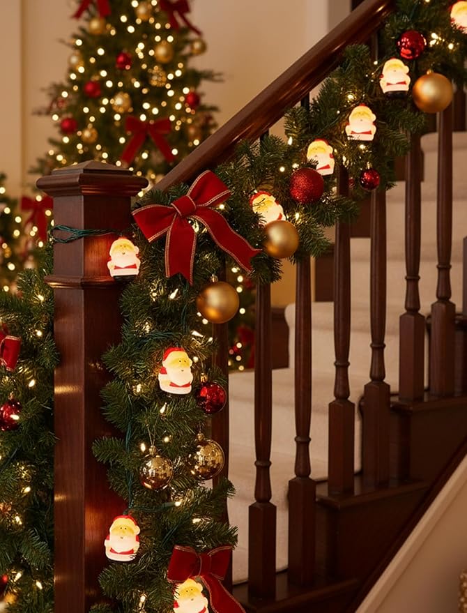 8.5Ft Christmas Santa Light, Christmas Decorations String Lights with 10 Santa Claus Bulbs, Plug in Hanging Fairy Lights for Indoor Party Kid's Room Xmas Tree Patio Bedroom Garden Decor