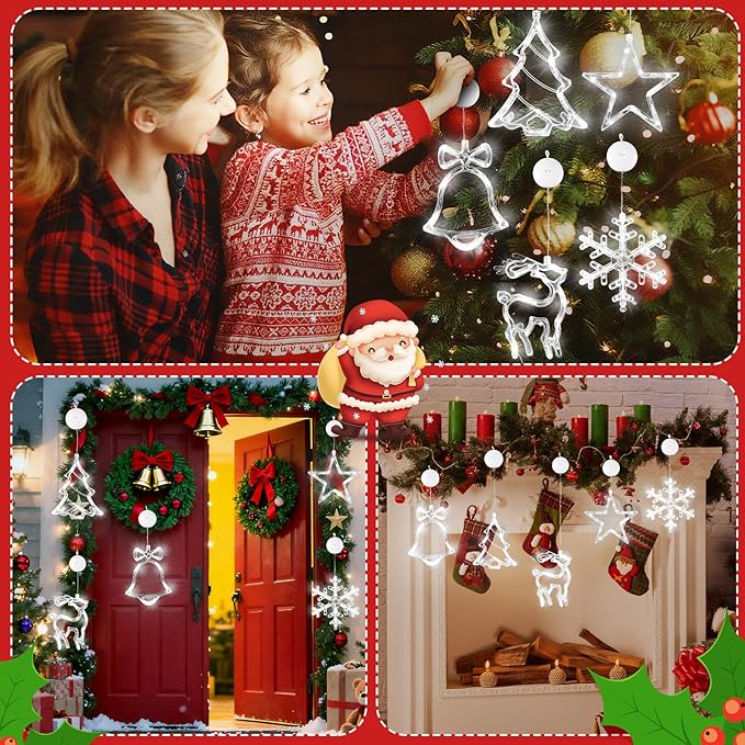 Asaint 5Pcs Christmas Window Lights Decorations,Lighted Bell Tree Reindeer Snowflake Star Battery Operated with Suction Cup for Christmas Window Glass Wall Indoor Decorations Muti-Color (White)