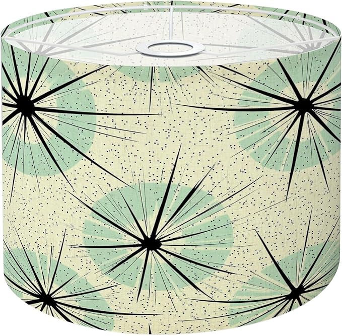 Drum Lamp Shade Atomic Starbursts Mid Century Modern Sputnik Palm Springs Radiating Lampshades for Floor Lamps Table Lamp Pendant Light 8.9"x11" Linen Lamp Cover Replacement Large Lamp Shade