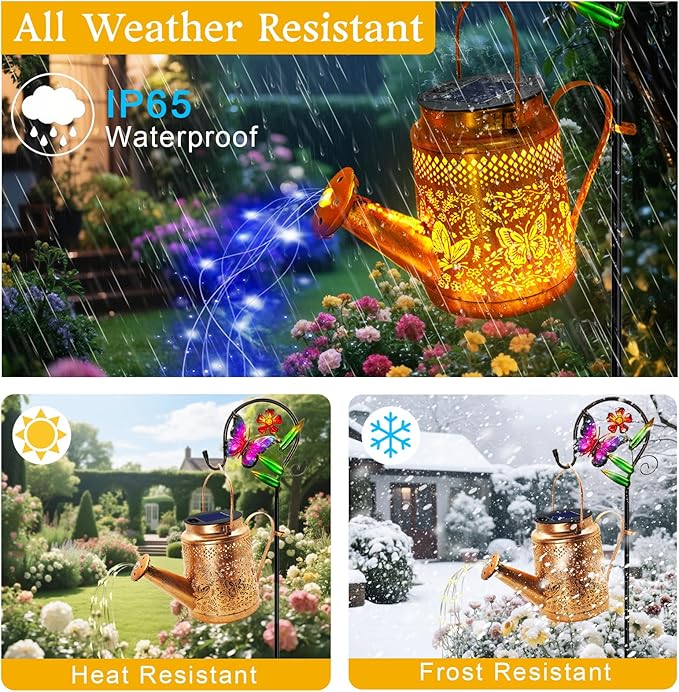 ANGMLN Butterfly Solar Lights Outdoor Waterproof, Solar Watering Can Lights with Shepherd Hook, Metal Hanging Lantern Garden Decor Yard Outside Patio Lawn, Gifts for Mom Grandma Women Birthday