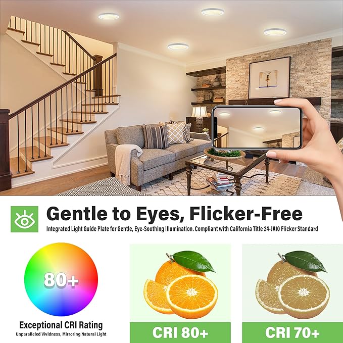 7.3" Flush Mount Ceiling Light Dimmable with ETL CERT, 5CCT LED Ceiling Lights Moon Style Round Ceiling Light Fixture for Bedroom, Bathroom, Kitchen, Hallway, Basement, Closet,White 1Pack