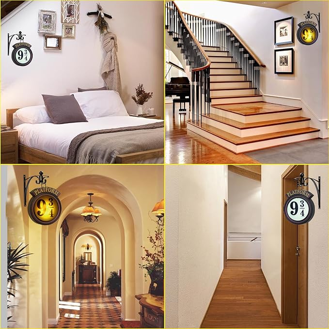 Vintage Hanging 9 3/4 Night Light, Platform 9 3/4 Sign Wall Light, Home Decor 9 ¾ Sign Lights Led Lamp Decoration, Halloween Christmas Gift for Movie Lovers and Fans